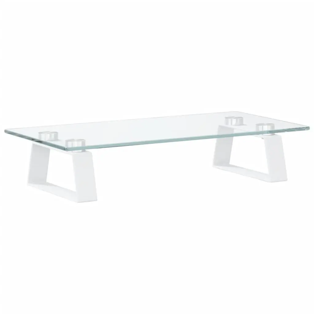 Monitor Stand White Tempered Glass Metal Computer Riser Desk Organiser Storage
