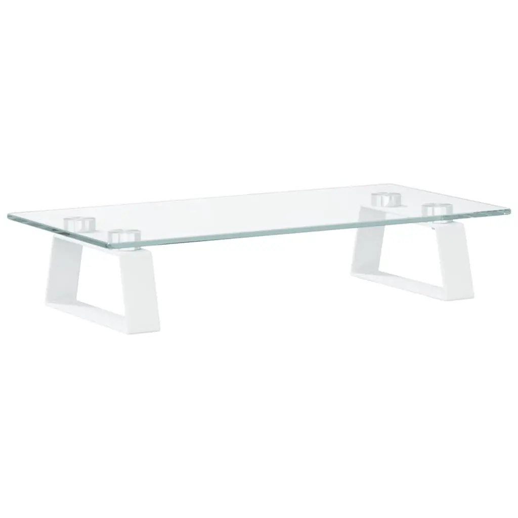 Monitor Stand White Tempered Glass Metal Computer Riser Desk Organiser Storage