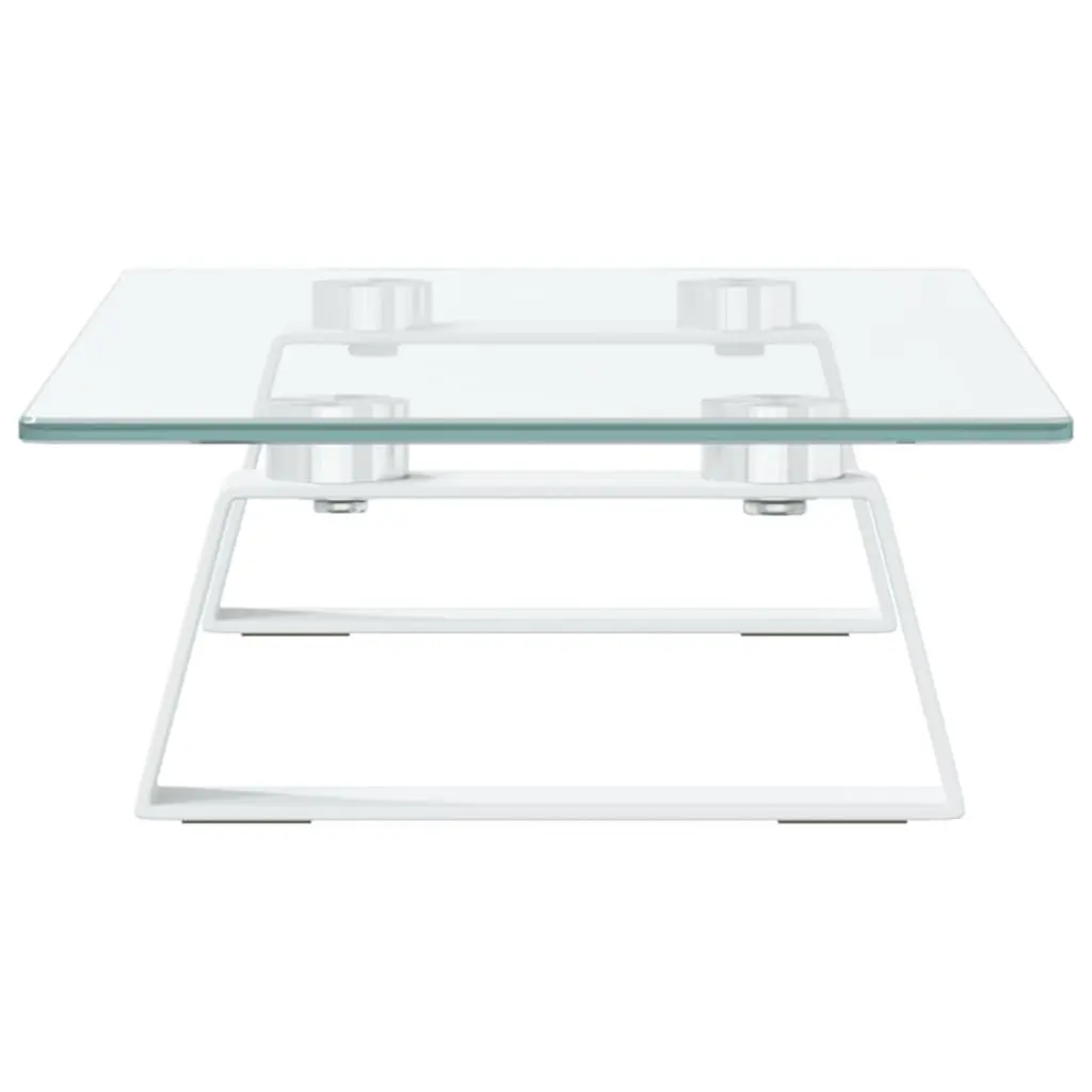 Monitor Stand White Tempered Glass Metal Computer Riser Desk Organiser Storage