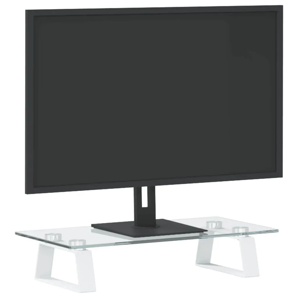Monitor Stand White Tempered Glass Metal Computer Riser Desk Organiser Storage