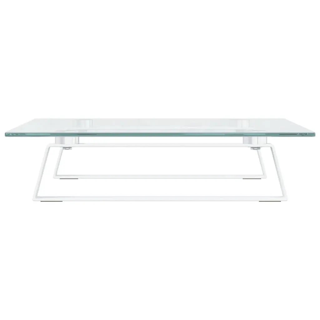 Monitor Stand White Tempered Glass Metal Computer Riser Desk Organiser Storage