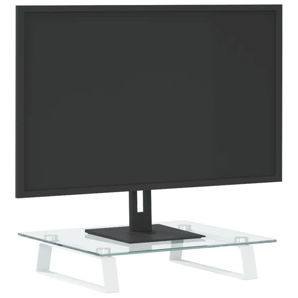 Monitor Stand White Tempered Glass Metal Computer Riser Desk Organiser Storage