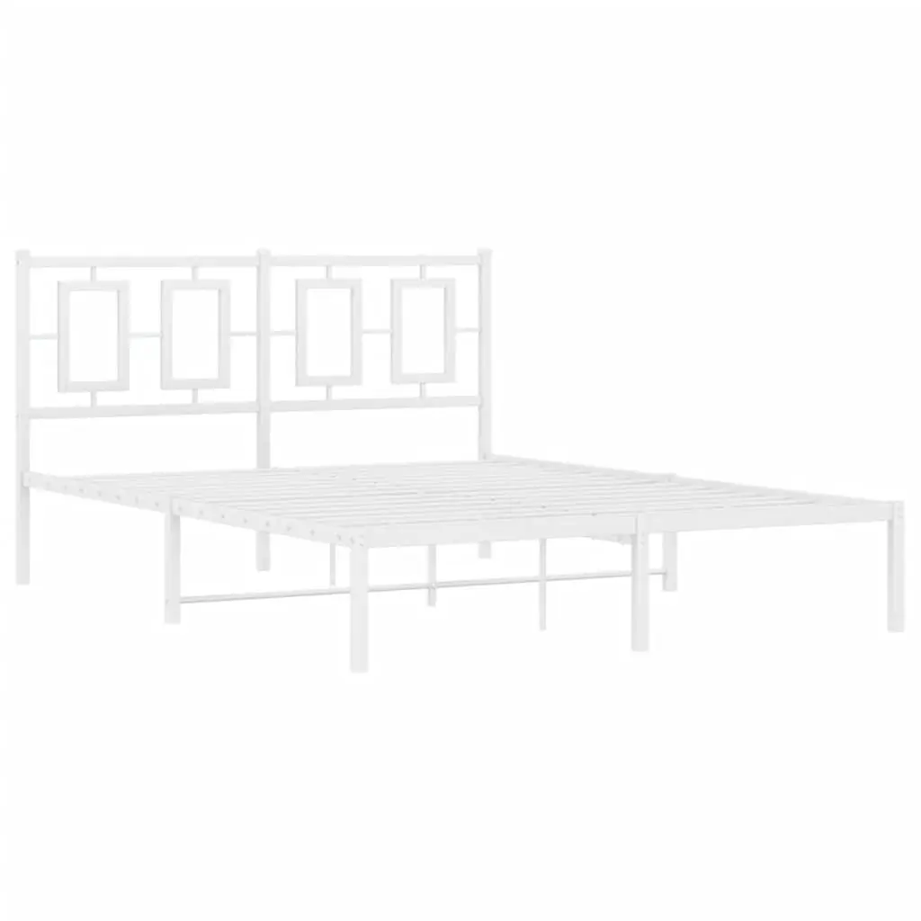 Metal Bed Frame with Headboard 135x190 cm White Powder-coated Steel