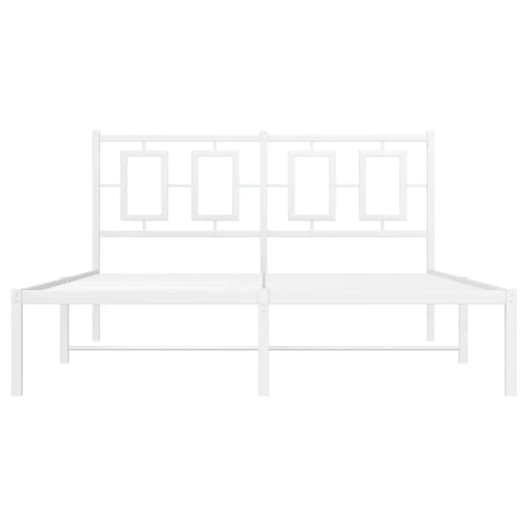 Metal Bed Frame with Headboard 135x190 cm White Powder-coated Steel