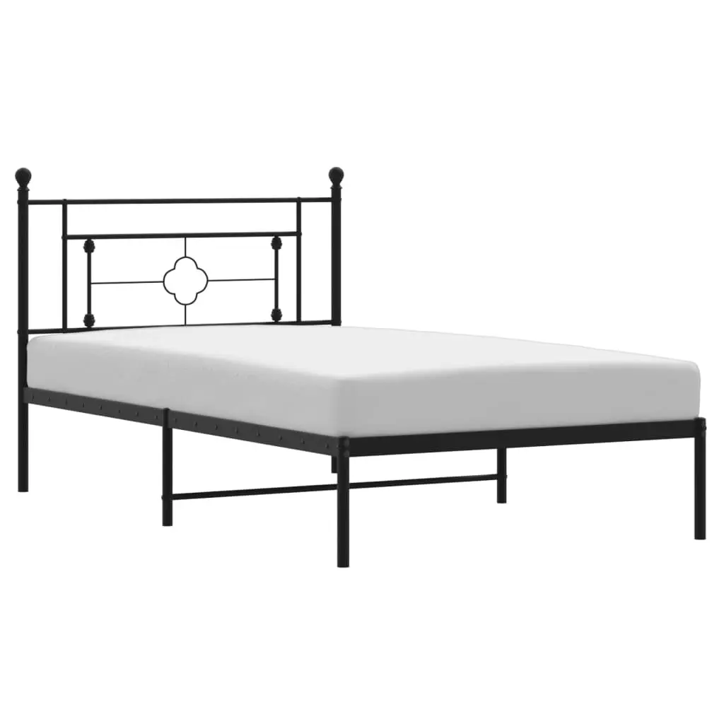 Metal Bed Frame King Single 107x203cm Black Powder-coated Steel with Headboard