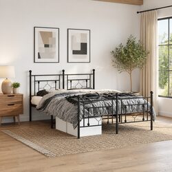 Metal Bed Frame 150x200 cm with Footboard Headboard Black Bedroom Furniture