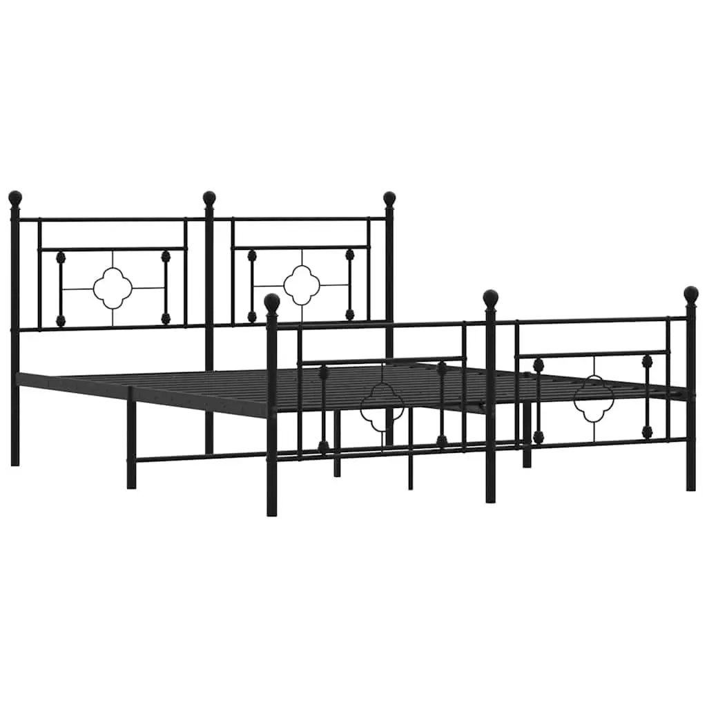 Metal Bed Frame with Headboard and Footboard 150x200 cm Black