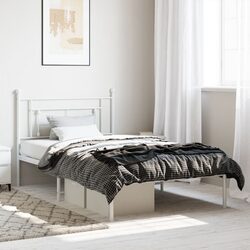 Metal Bed Frame King Single 107x203cm White Headboard Steel Bedroom Furniture