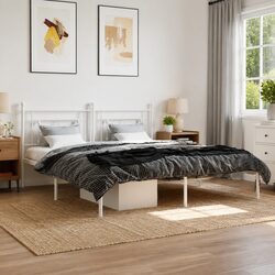 Metal Bed Frame King Size 183x203cm with Headboard White Steel Bedroom Furniture