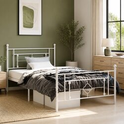 Metal Bed Frame King Single 107x203 cm White Footboard Storage Bedroom Furniture