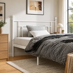 White Metal Headboard 107cm Bed Header Bedroom Furniture Stylish Design Support