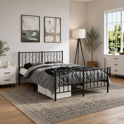 Metal Bed Frame 150x200 cm Black Footboard Bedroom Furniture Steel Slats Support