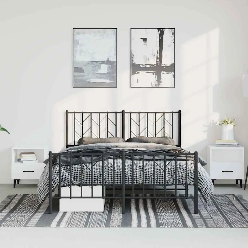 Metal Bed Frame Black 150x200 cm Steel Slats Support