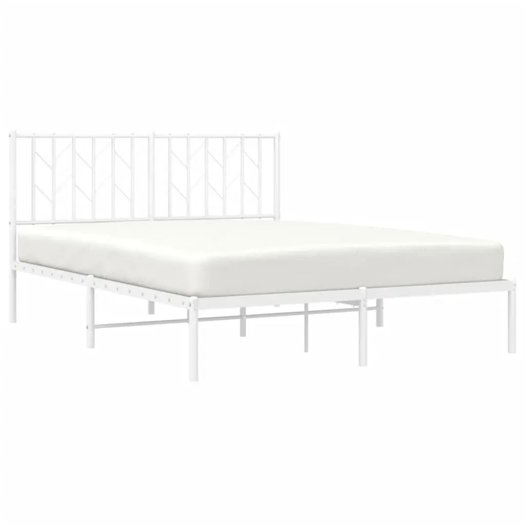 Metal Bed Frame Steel Construction 135x190 cm White with Headboard