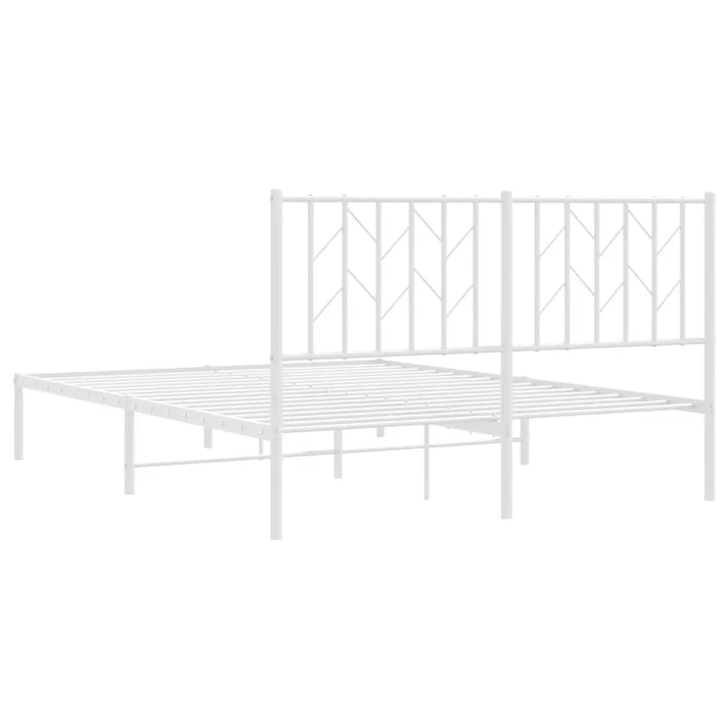 Metal Bed Frame Steel Construction 135x190 cm White with Headboard
