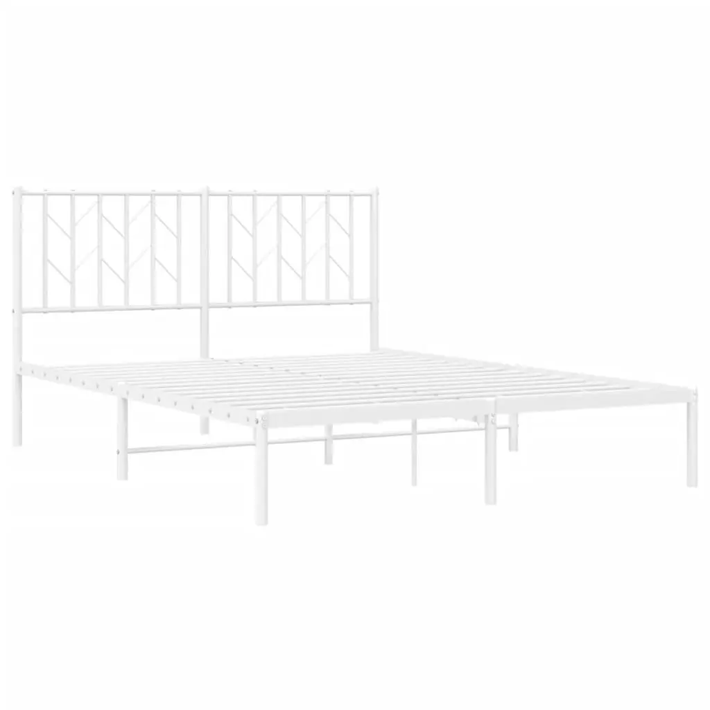 Metal Bed Frame Steel Construction 135x190 cm White with Headboard