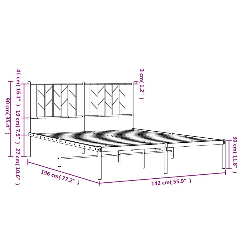 Metal Bed Frame Steel Construction 135x190 cm White with Headboard