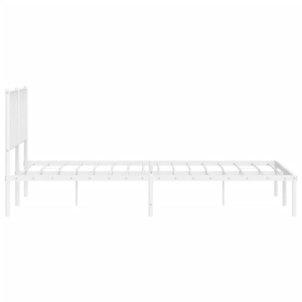 Metal Bed Frame King Steel Slats Headboard Storage White 183x203cm