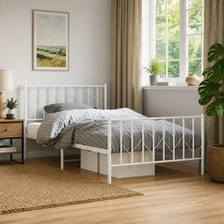 Metal Bed Frame King Single 107x203cm with Footboard Slatted Base White