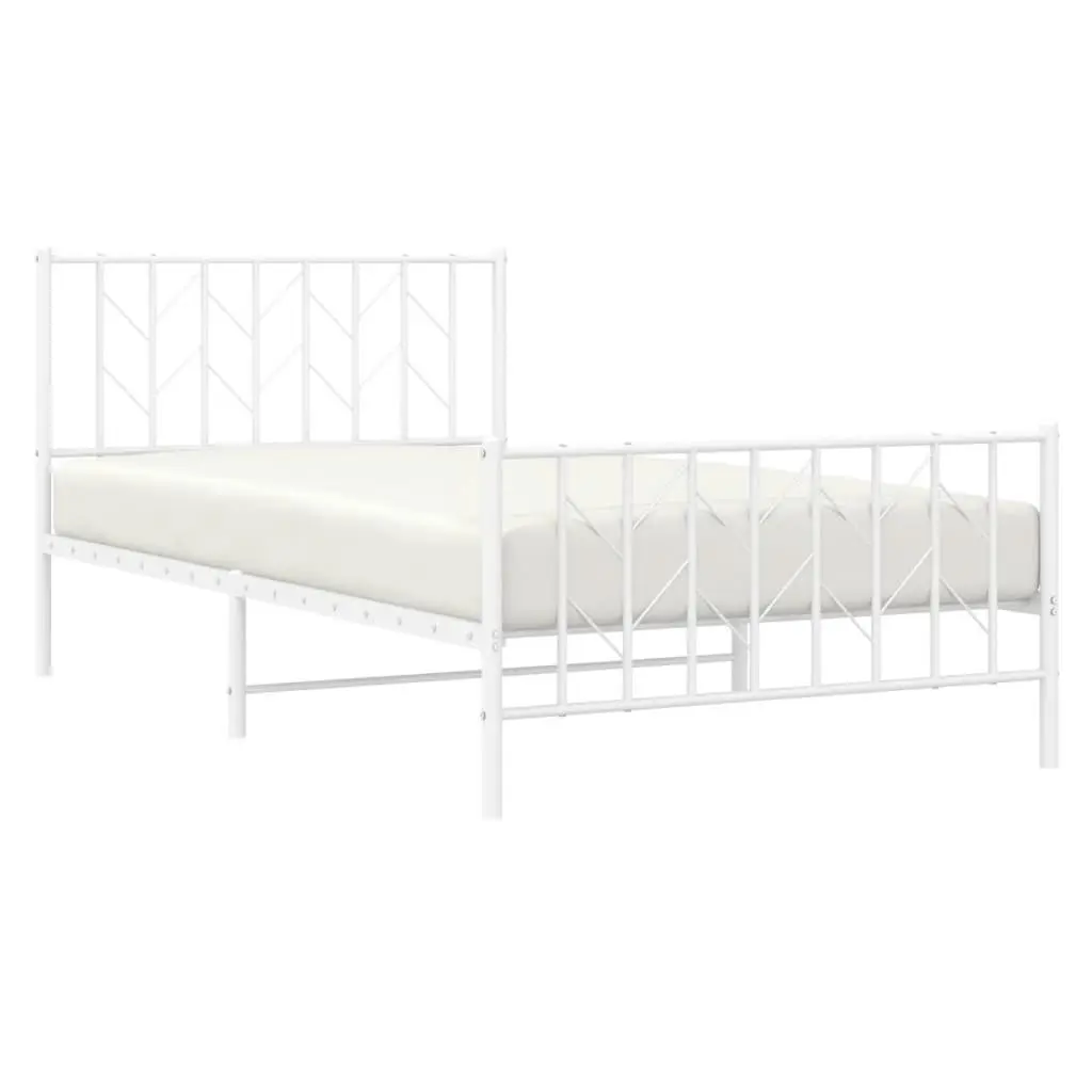 Metal Bed Frame King Single 107x203cm Steel Slatted Base White
