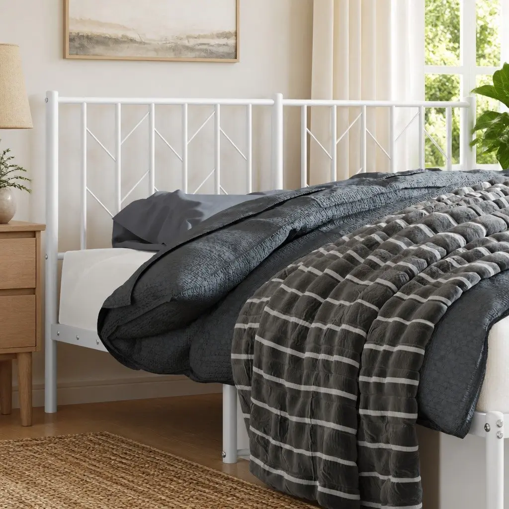 Metal Headboard Steel Frame 135cm White Bedroom Furniture