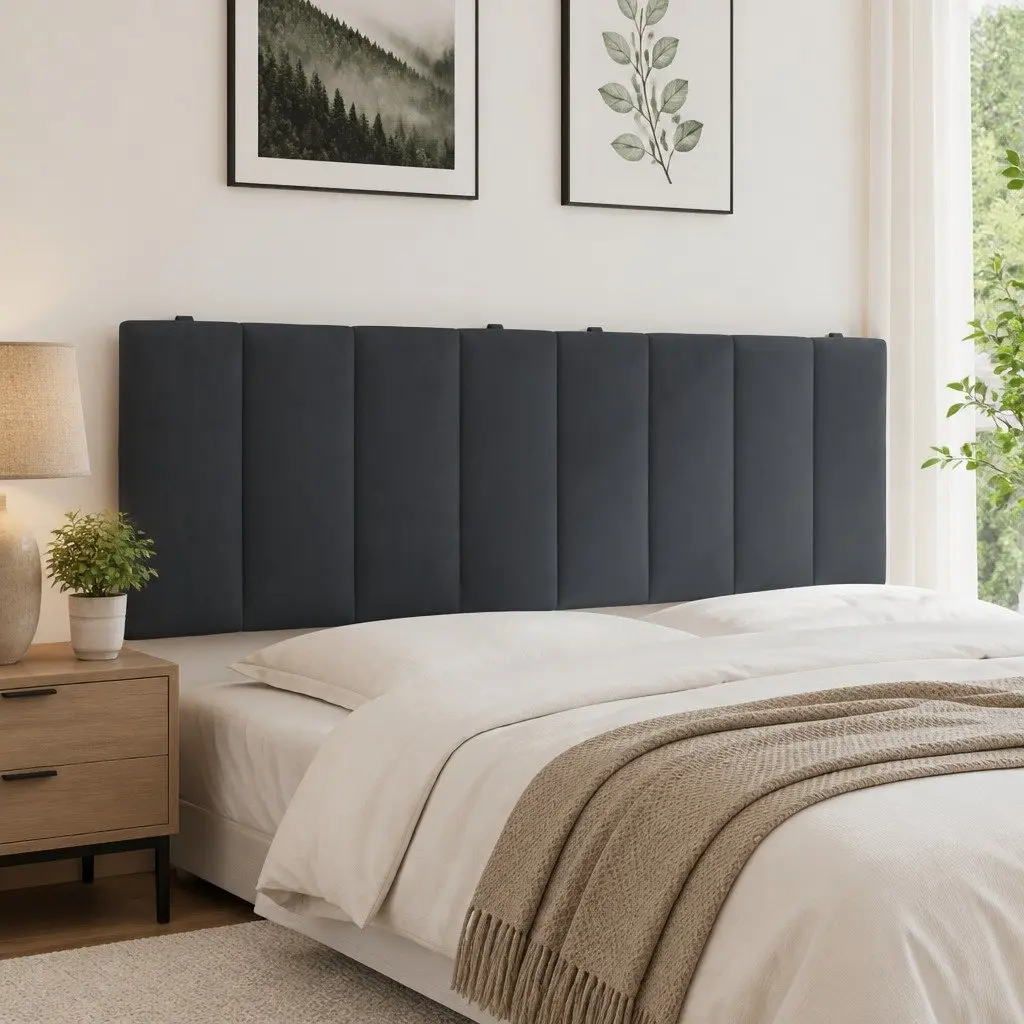 Upholstered Headboard Cushion Velvet Foam Filling 152cm Dark Grey