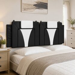 Headboard Cushion Queen 152cm Black White Faux Leather Bed Pillow Wall Mount