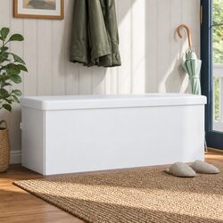 Storage Bench Foldable White Seat Ottoman Hallway Bedroom Living Room Entryway