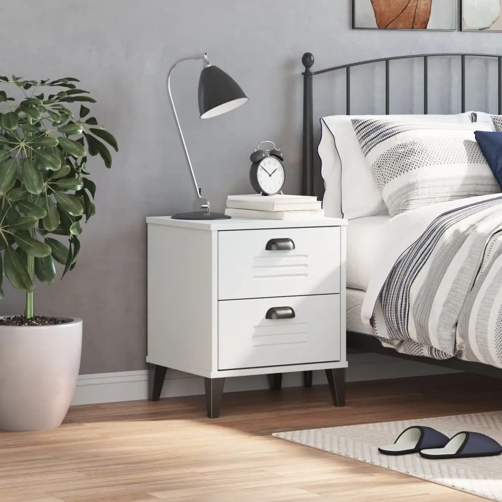 Bedside Cabinet White Engineered Wood Nightstand Storage Table