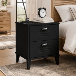 Bedside Cabinet Black Engineered Wood Nightstand Bedroom Storage Table Furniture