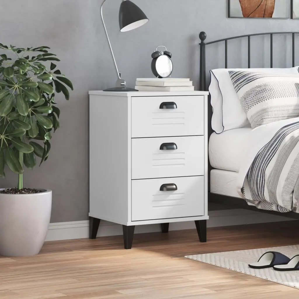 Bedside Table Engineered Wood White Storage Cabinet for Bedroom