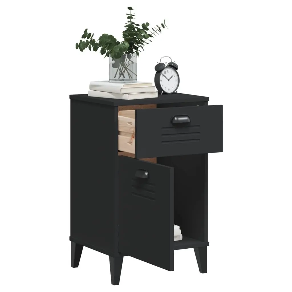 Bedside Cabinet Engineered Wood Storage Table Black