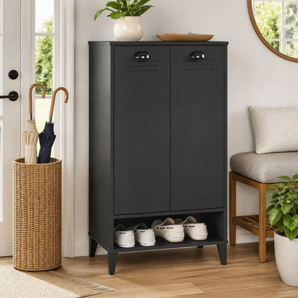 Shoe Cabinet Anthracite Grey Storage Organiser Engineered Wood Unit