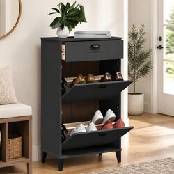 Shoe Cabinet Storage Organiser Anthracite Grey Engineered Wood Flip Drawers