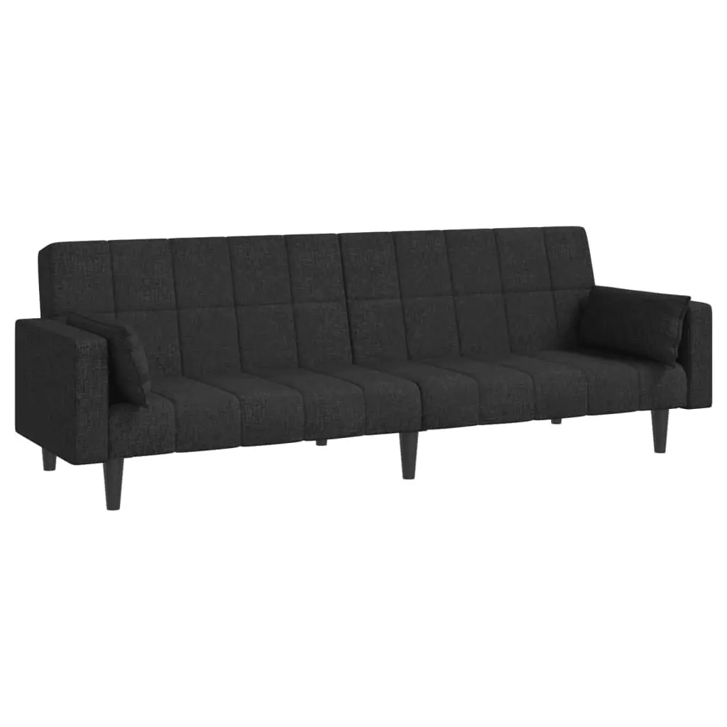Sofa Bed Convertible 2-Seater Black Fabric Day Bed with Pillows