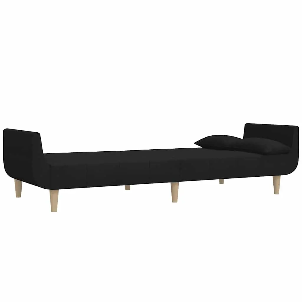 Sofa Bed Convertible Black Fabric 2 Seater with Adjustable Backrests and Pillows