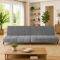 2-Seater Sofa Bed Grey Velvet Convertible Day Bed Guest Sleeping Furniture