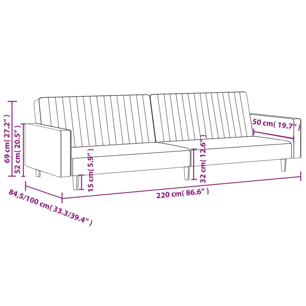 Sofa Bed Convertible 2-Seater Black Faux Leather