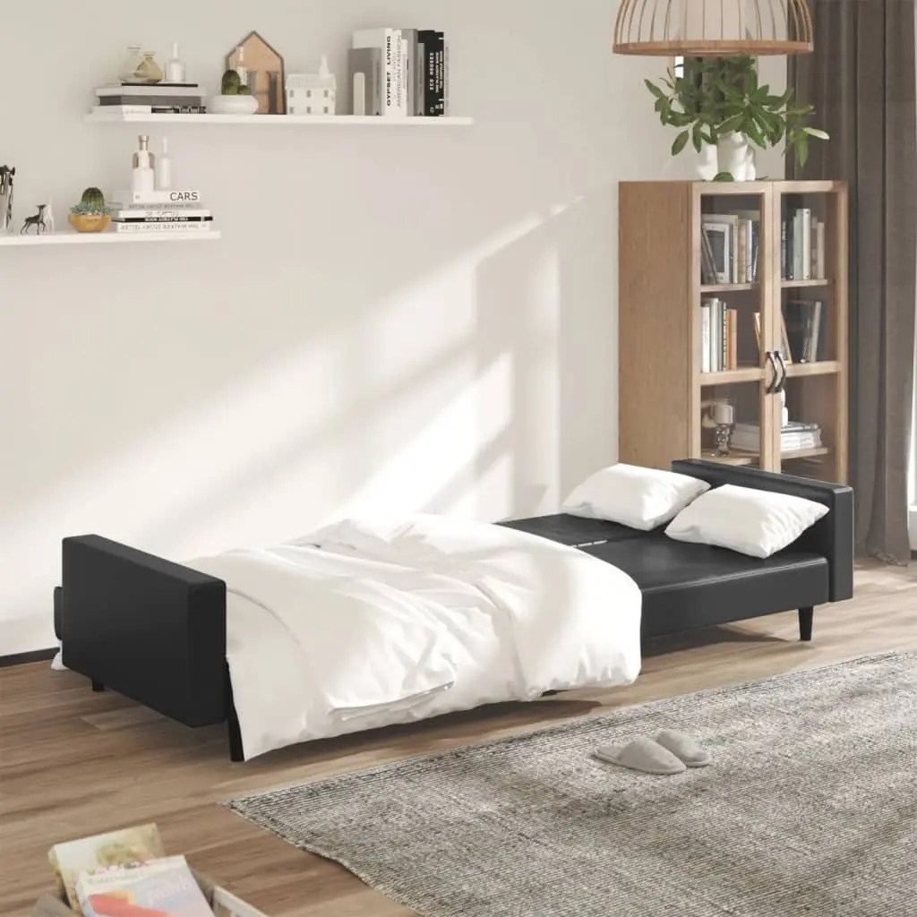 Sofa Bed Convertible 2-Seater Black Faux Leather