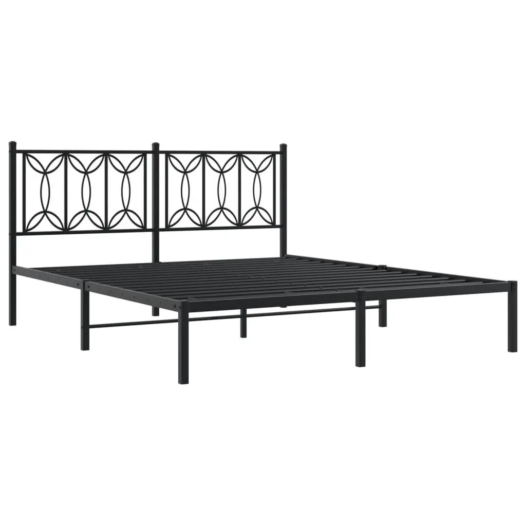 Metal Bed Frame Steel Slats Headboard 150x200 cm Black