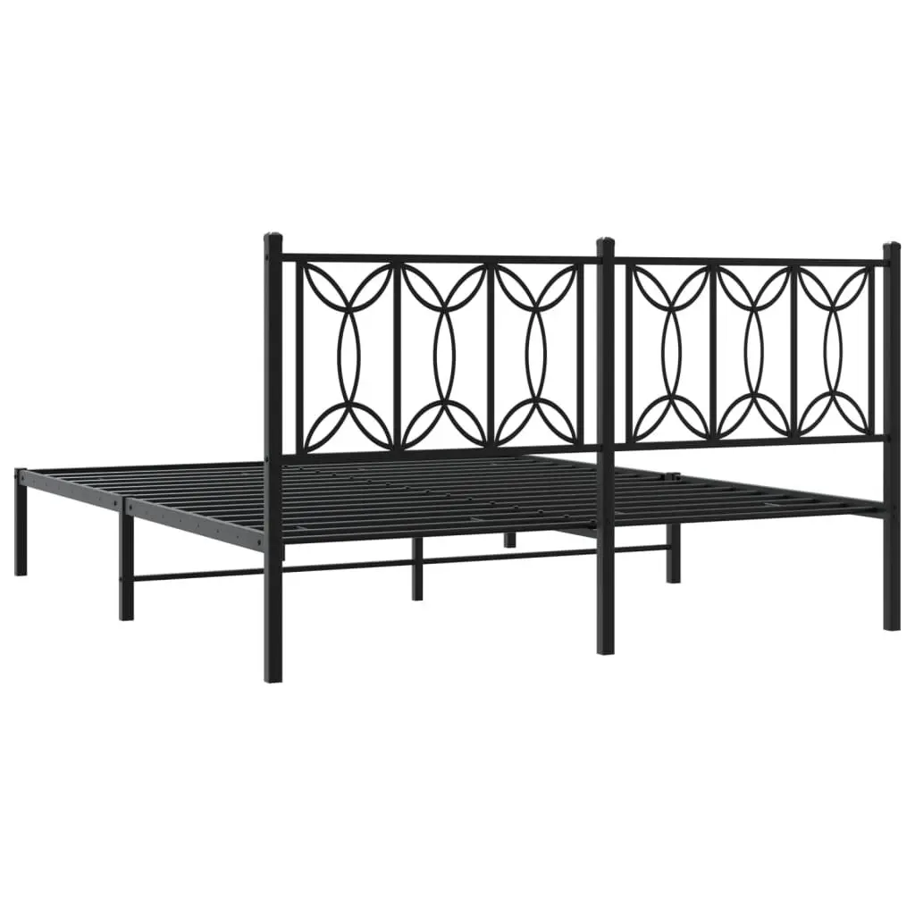 Metal Bed Frame Steel Slats Headboard 150x200 cm Black