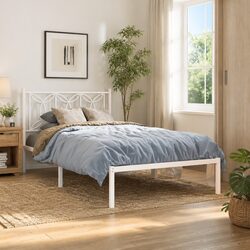 Metal Bed Frame King Single 107x203 cm White Bedroom Headboard Support
