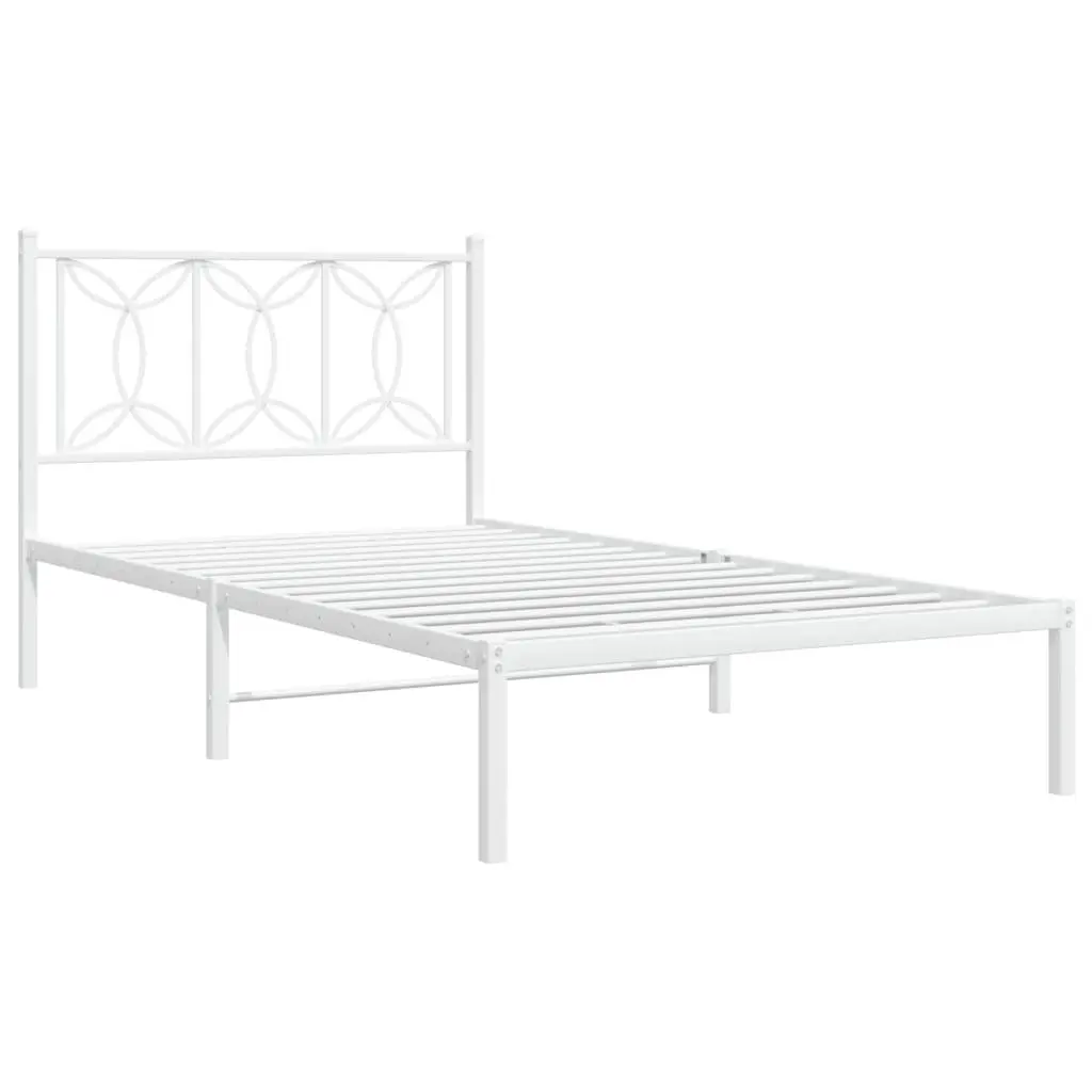 Metal Bed Frame King Single 107x203 cm White Steel Construction Slatted Base Headboard
