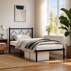 Metal Bed Frame with Headboard Black 90x190 cm Storage Space Bedroom Furniture