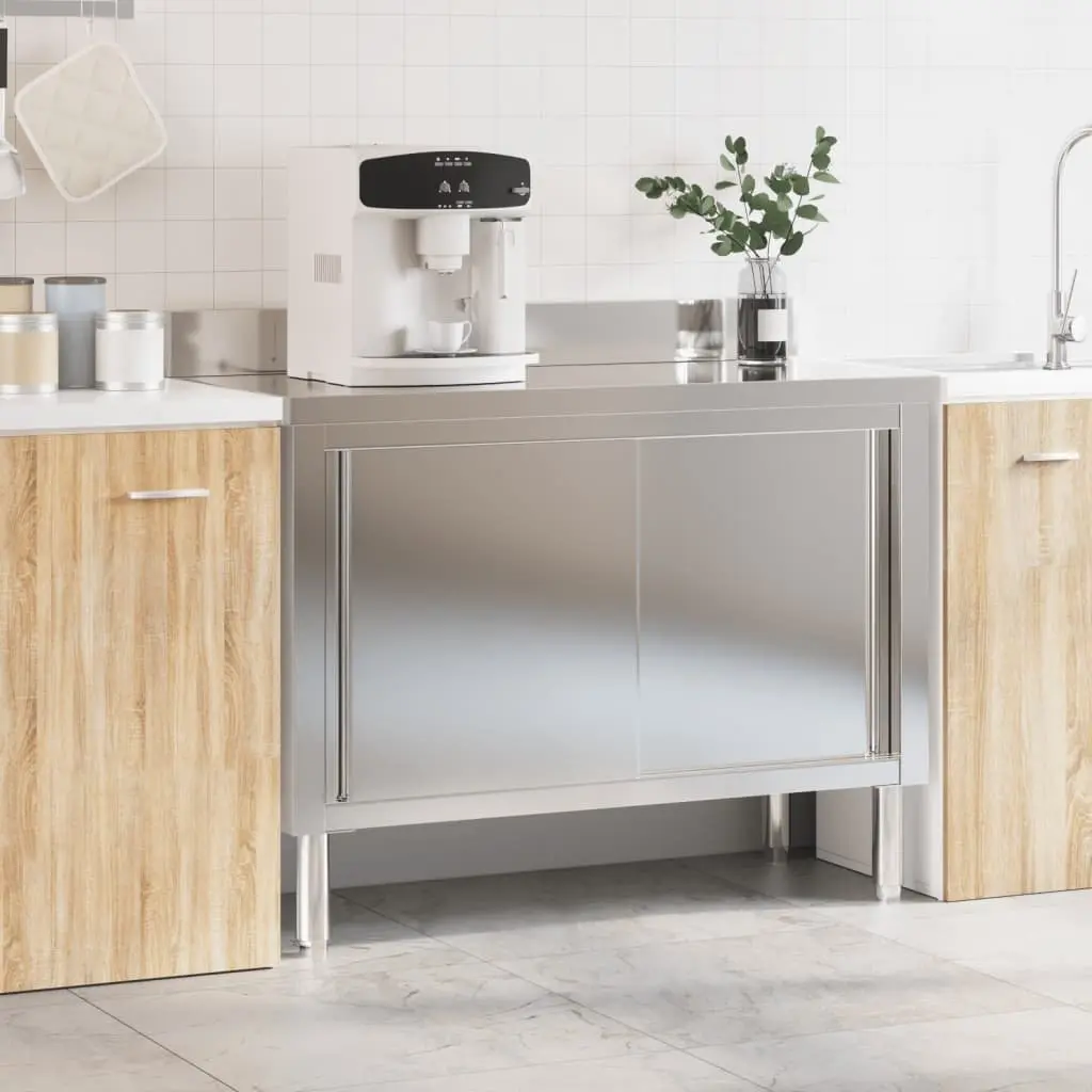 Commercial Kitchen Work Table Stainless Steel Sliding Doors Storage Shelf