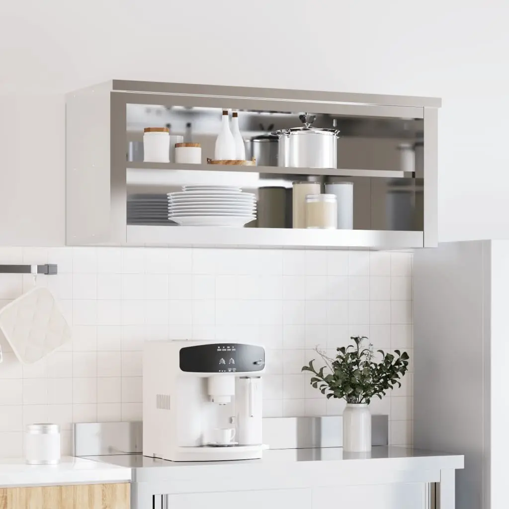Stainless Steel Kitchen Wall Cabinet with Shelf Commercial Food Storage Silver