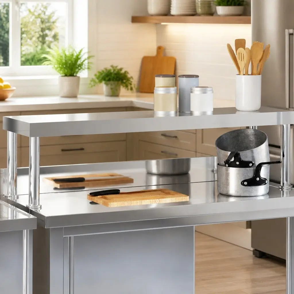 Stainless Steel Work Table Overshelf Kitchen Storage Workspace 110 x 30 x 35 cm