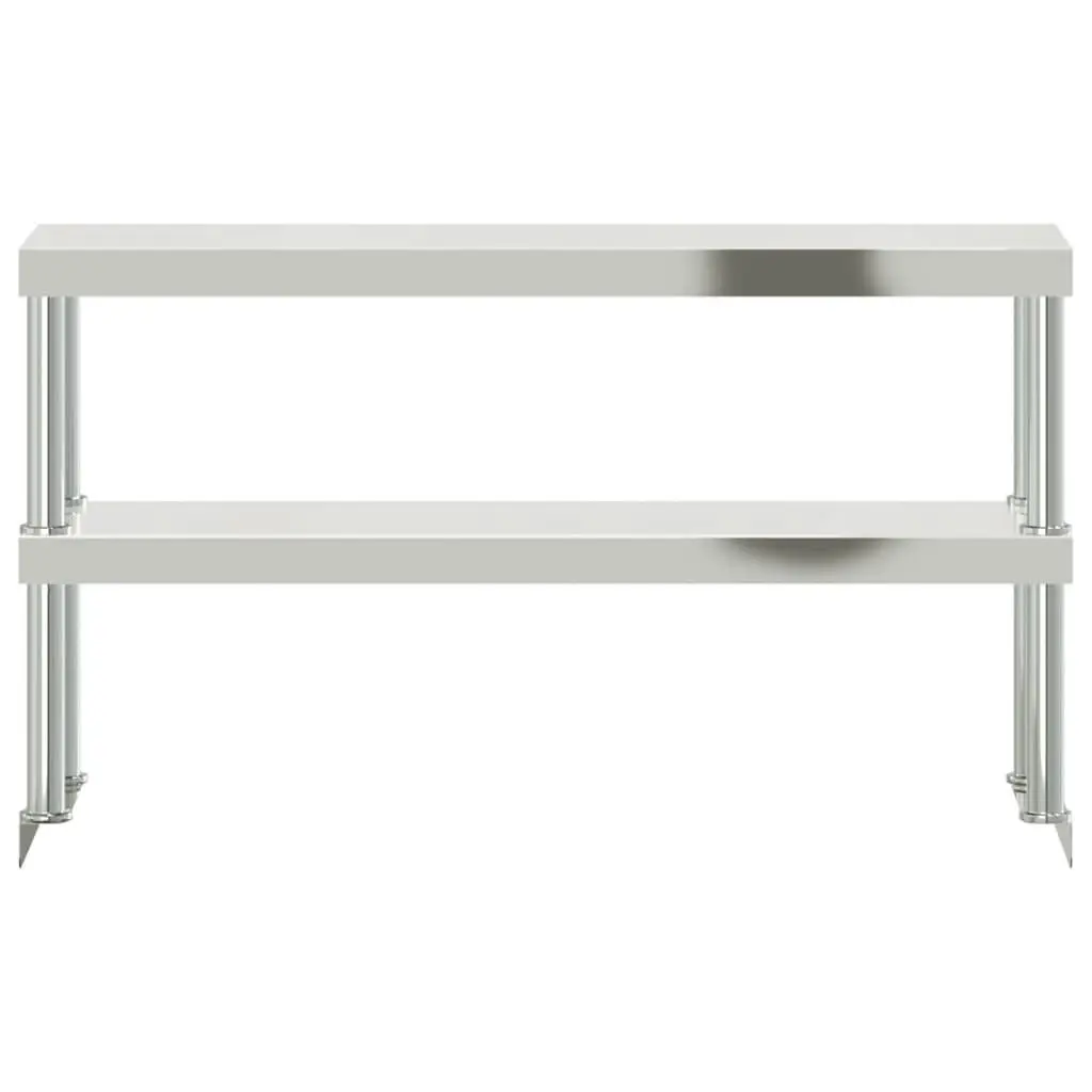 Work Table Overshelf 2-Tier Stainless Steel 110x30x65cm Silver Kitchen Prep Shelf Rack
