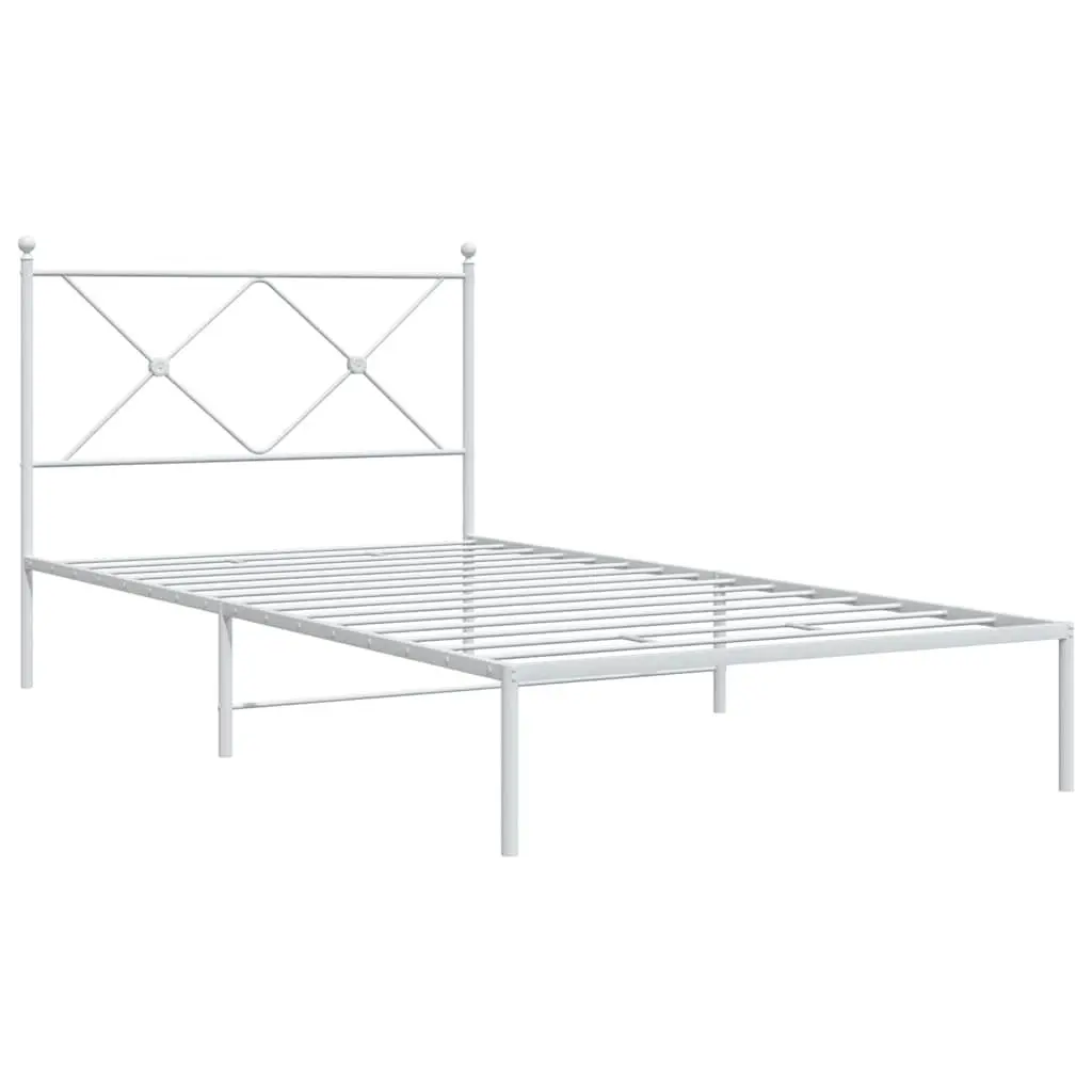 Metal Bed Frame King Single 107x203 cm Headboard White Powder-coated Steel Construction