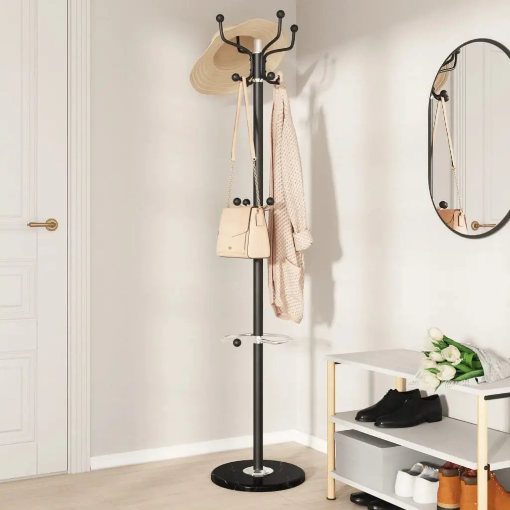 Coat Stand with Umbrella Holder 180cm Powder-coated Iron Frame 12 Hooks Black